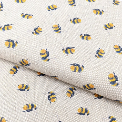 Bee print (small) in yellow hessian/linen heavyweight fabric - 1/2mtr