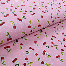 Load image into Gallery viewer, Cherries on pink cotton fabric (wide) - 1/2 mtr