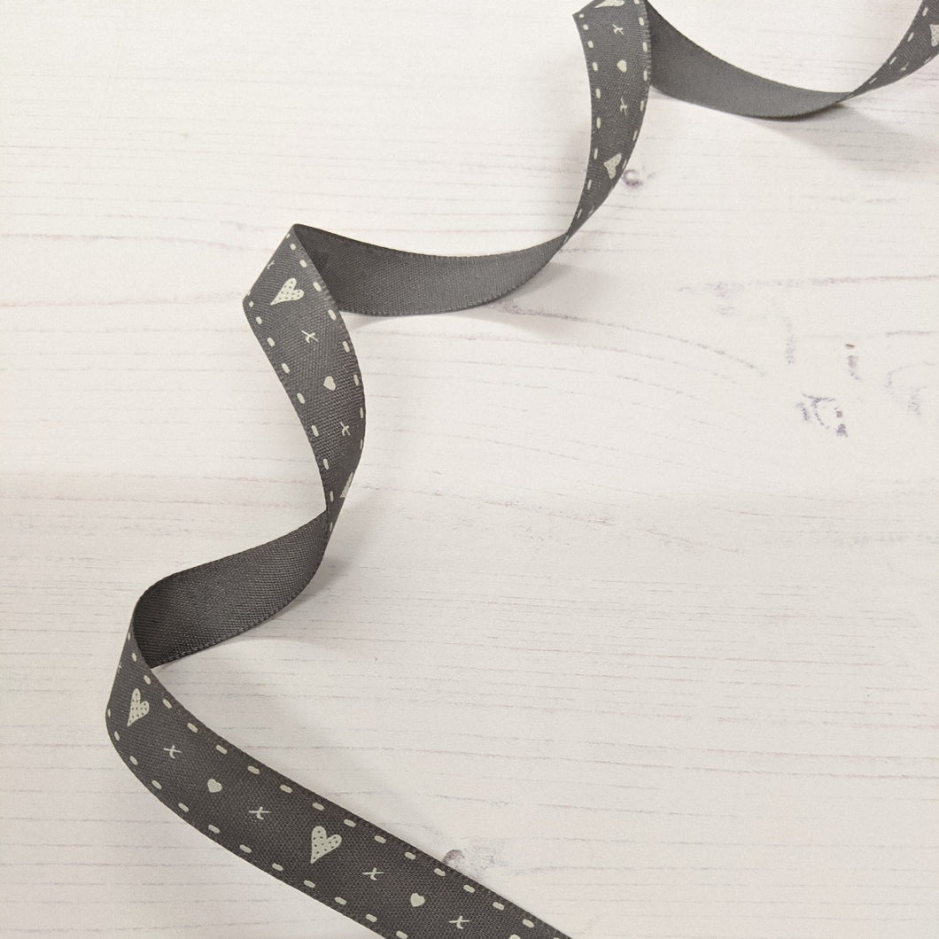 Grey Hearts Ribbon - 15mm