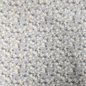 Silver grey floral cotton fabric - 1/2 metre