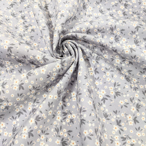 Silver grey floral cotton fabric - 1/2 metre