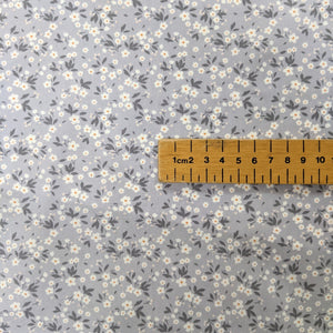 Silver grey floral cotton fabric - 1/2 metre