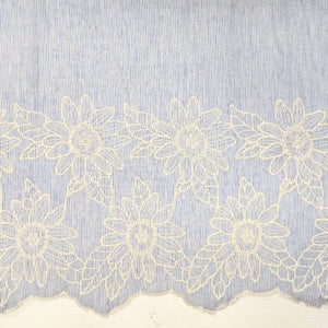 Embroidered edge blue stripe fabric x 1/2mtr