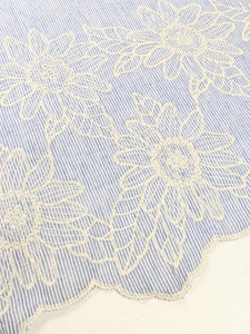 Embroidered edge blue stripe fabric x 1/2mtr