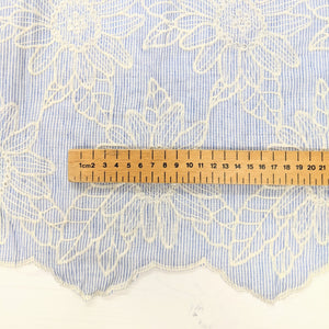 Embroidered edge blue stripe fabric x 1/2mtr