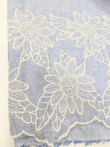 Embroidered edge blue stripe fabric x 1/2mtr