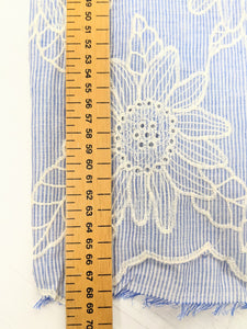 Embroidered edge blue stripe fabric x 1/2mtr