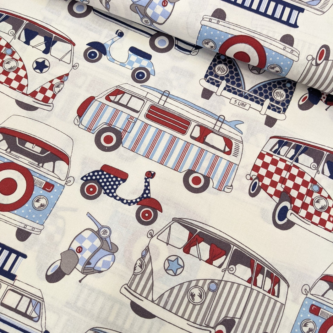 Campervan cotton fabric (wide) - 1/2 mtr