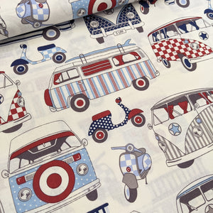 Campervan cotton fabric (wide) - 1/2 mtr