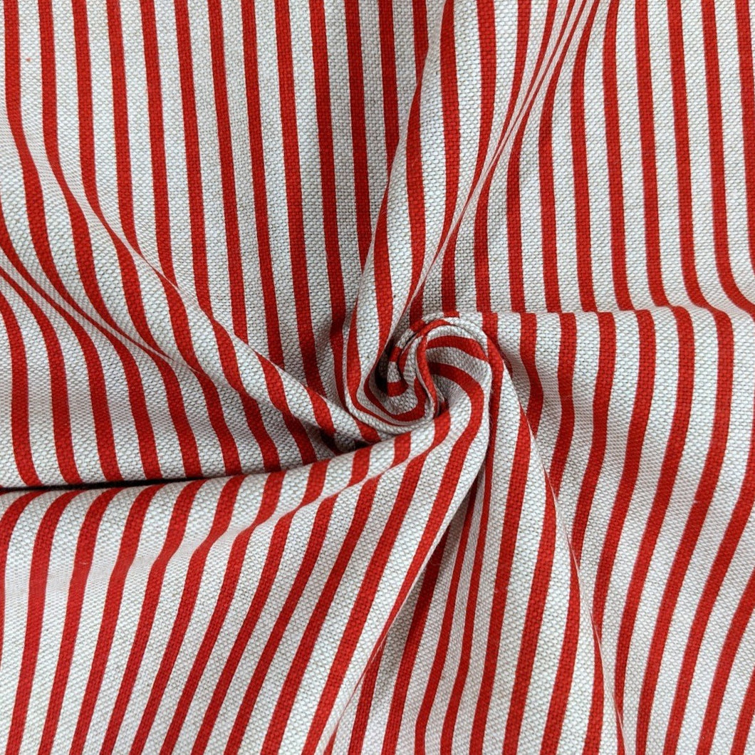Red stripe print hessian heavyweight fabric - 1/2mtr