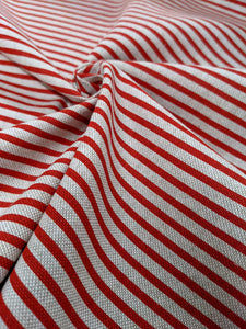 Red stripe print hessian heavyweight fabric - 1/2mtr