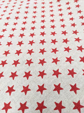 Load image into Gallery viewer, Red star print hessianheavyweight fabric - 1/2mtr