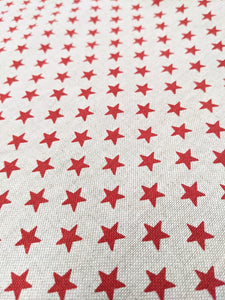 Red star print hessianheavyweight fabric - 1/2mtr