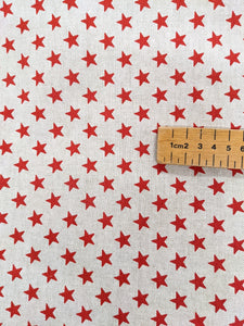 Red star print hessianheavyweight fabric - 1/2mtr