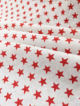 Load image into Gallery viewer, Red star print hessianheavyweight fabric - 1/2mtr