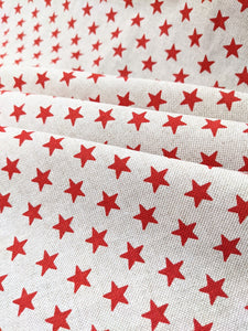 Red star print hessianheavyweight fabric - 1/2mtr