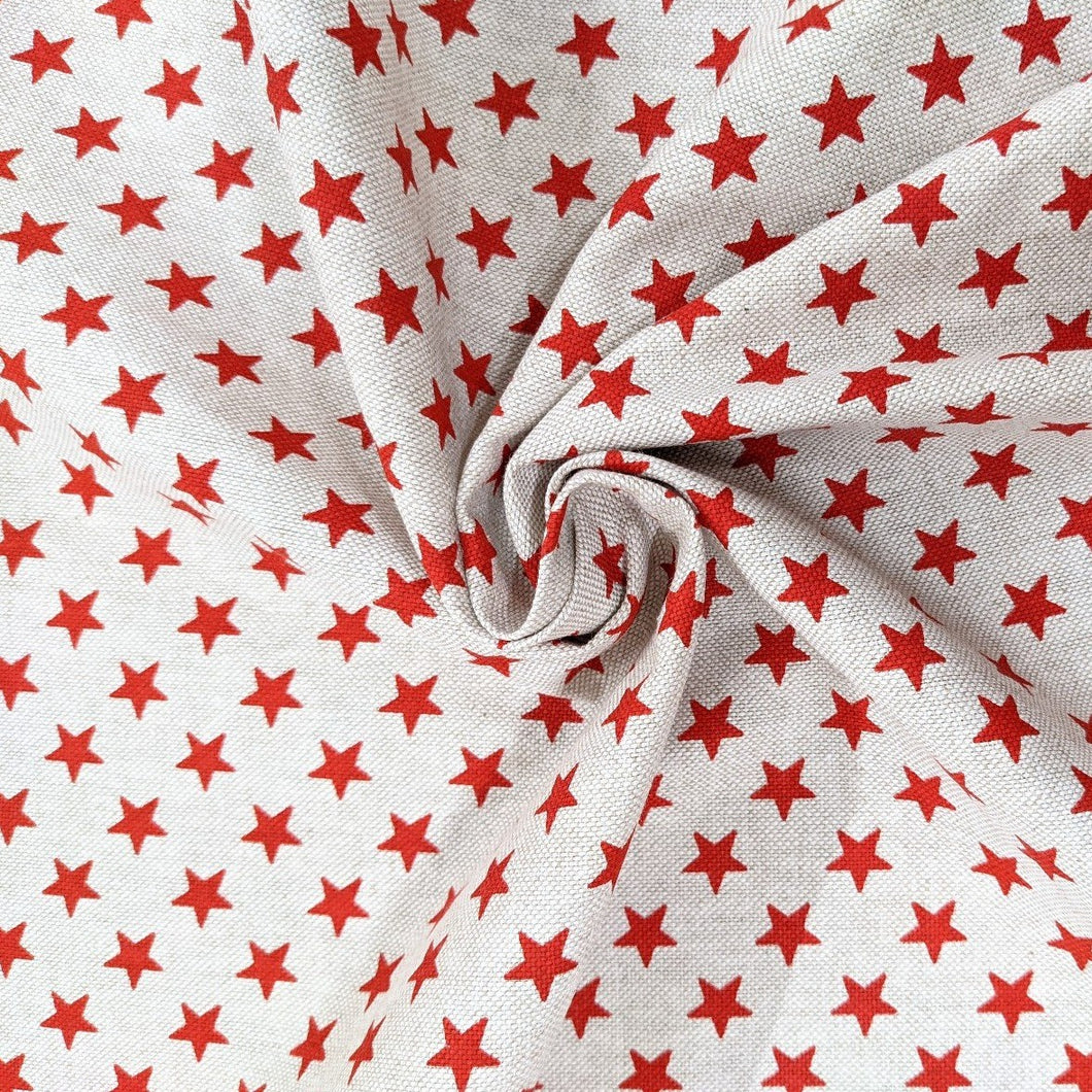 Red star print hessianheavyweight fabric - 1/2mtr