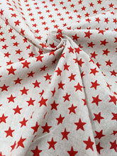 Load image into Gallery viewer, Red star print hessianheavyweight fabric - 1/2mtr