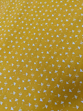 Load image into Gallery viewer, Mini mushrooms on mustard cotton fabric (wide) - 1/2 mtr