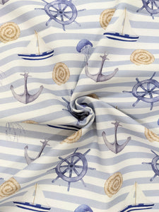 Nautical stripe heavyweight cotton - 1/2mtr - light blue