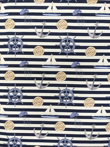 Nautical stripe heavyweight cotton - 1/2mtr - navy
