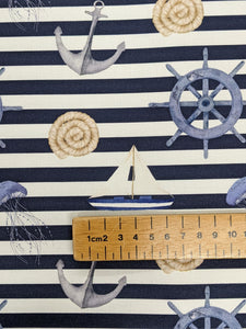 Nautical stripe heavyweight cotton - 1/2mtr - navy