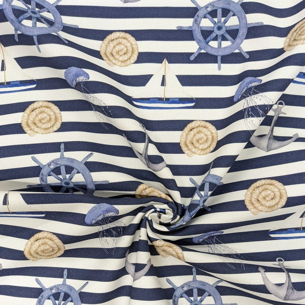 Nautical stripe heavyweight cotton - 1/2mtr - navy