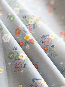 Grey colourful floral cotton fabric (wide) - 1/2 mtr