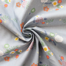 Load image into Gallery viewer, Grey colourful floral cotton fabric (wide) - 1/2 mtr