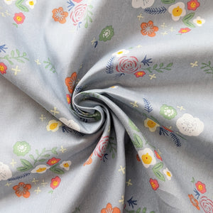 Grey colourful floral cotton fabric (wide) - 1/2 mtr