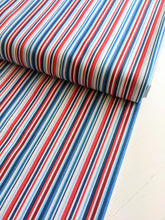 Load image into Gallery viewer, Nautical blue and red stripe cotton fabric - 1/2 mtr