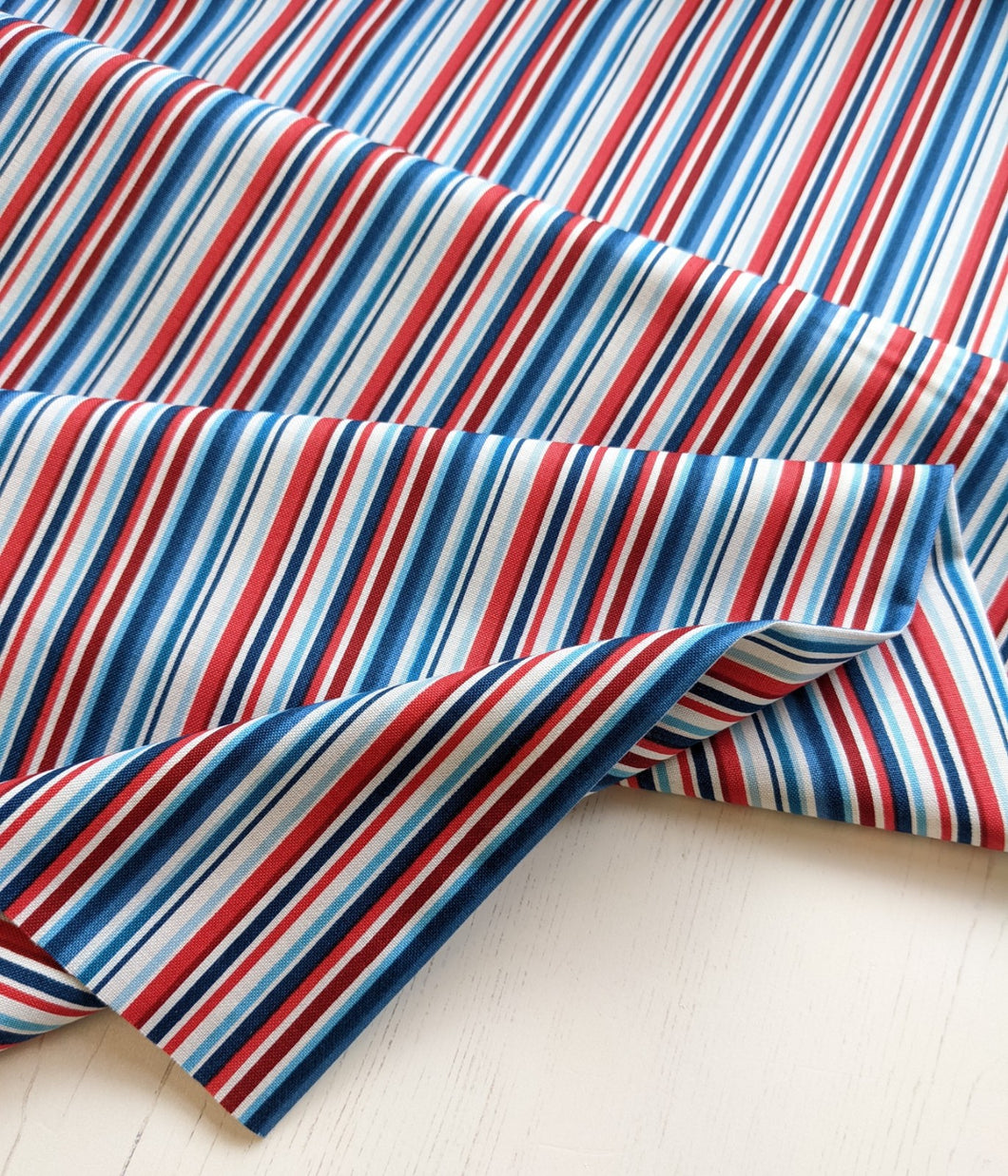 Nautical blue and red stripe cotton fabric - 1/2 mtr