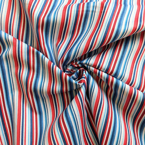 Nautical blue and red stripe cotton fabric - 1/2 mtr