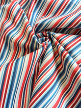 Load image into Gallery viewer, Nautical blue and red stripe cotton fabric - 1/2 mtr