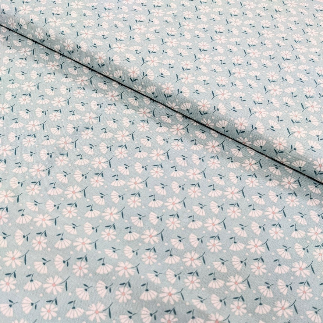 Mint and white flowers cotton fabric - 1/2 mtr