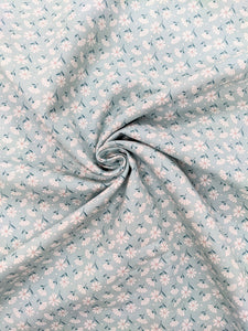 Mint and white flowers cotton fabric - 1/2 mtr