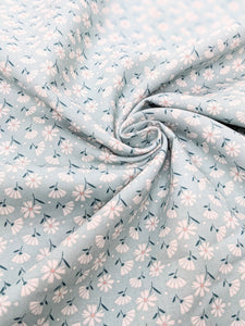 Mint and white flowers cotton fabric - 1/2 mtr