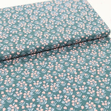 Load image into Gallery viewer, Teal and peach flowers cotton fabric - 1/2 mtr