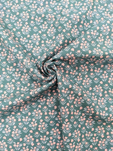 Teal and peach flowers cotton fabric - 1/2 mtr