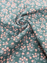 Load image into Gallery viewer, Teal and peach flowers cotton fabric - 1/2 mtr