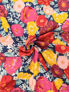 Large bright floral on navy cotton fabric - 1/2 mtr