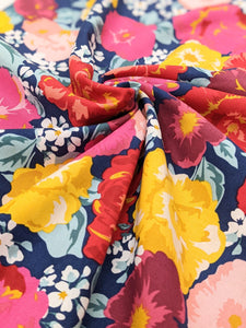 Large bright floral on navy cotton fabric - 1/2 mtr