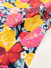 Load image into Gallery viewer, Large bright floral on navy cotton fabric - 1/2 mtr