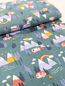 Mountains camping cotton fabric - 1/2 mtr