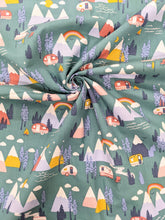 Load image into Gallery viewer, Mountains camping cotton fabric - 1/2 mtr