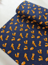 Load image into Gallery viewer, Navy foxes 100% cotton fabric - 1/2 mtr