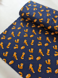 Navy foxes 100% cotton fabric - 1/2 mtr