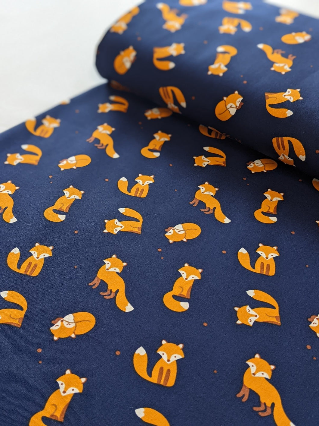 Navy foxes 100% cotton fabric - 1/2 mtr