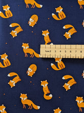 Load image into Gallery viewer, Navy foxes 100% cotton fabric - 1/2 mtr