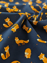 Load image into Gallery viewer, Navy foxes 100% cotton fabric - 1/2 mtr